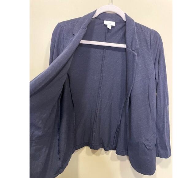 J Jill Linen Rayon Blend Knit Blazer Jacket Small Open Front Navy Blue - Picture 2 of 7